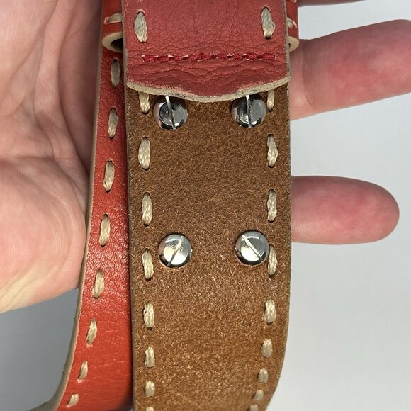 Fossil Women's Size Medium Orange Genuine Leather Thick Stitch Adjustable Belt - Picture 8 of 11